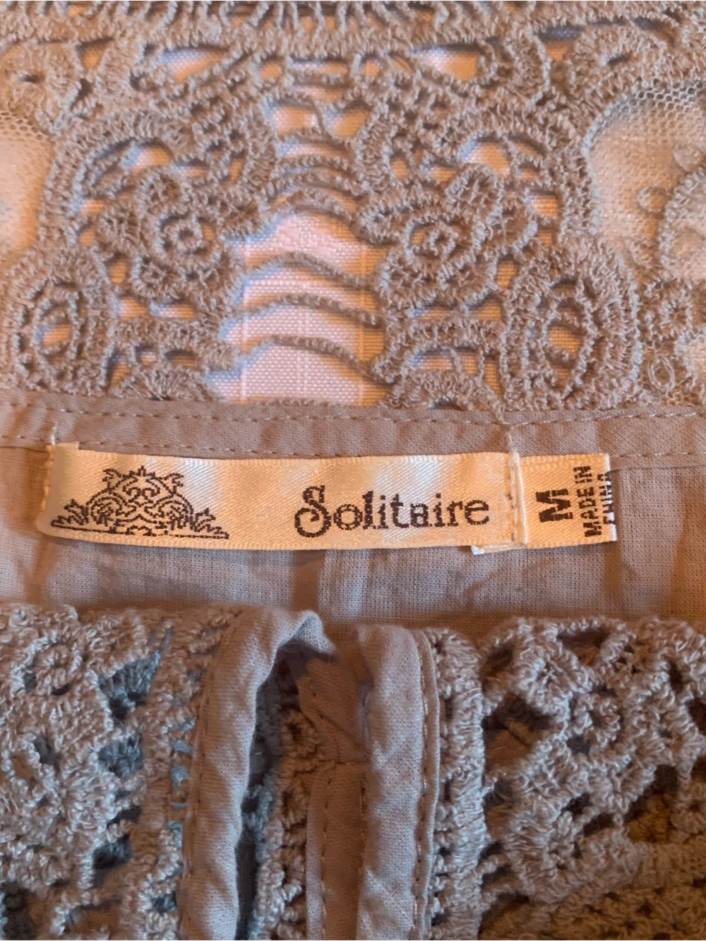 Solitaire Lace & Tie front Tunic Blouse Elegant Feminine Bridgerton Pale Grey M - Picture 9 of 10